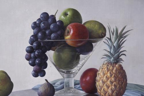 ADOLF GEUDENS (1954).  "STILL LIFE WITH FRUIT AND GLASS".
