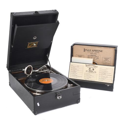 Lote de Gramófono portátil "His Master's Voice" y curso de francés.