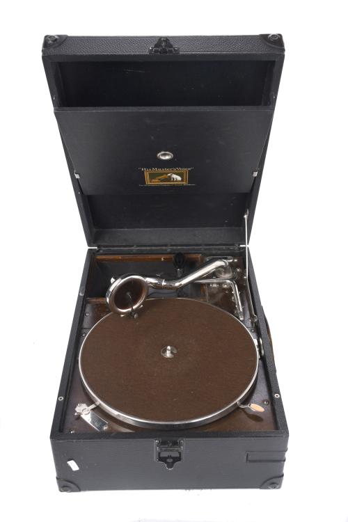 Lote de Gramófono portátil "His Master&#39;s Voice" y curso de 
