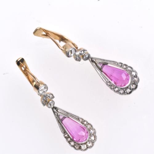 Art Deco earrings with tourmaline and diamonds.