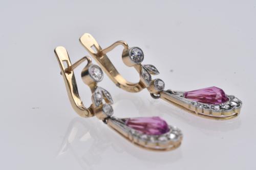Art Deco earrings with tourmaline and diamonds.