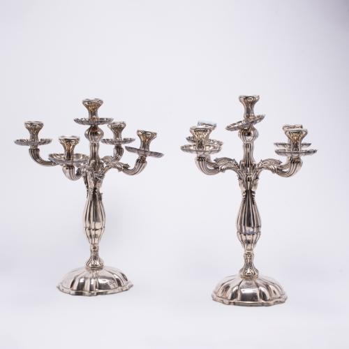 Pair of Elizabethan style candelabra, second half of the 20th century.