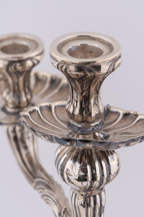 Pair of Elizabethan style candelabra, second half of the 20