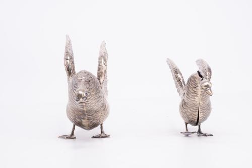 Pair of silver ducks, second half of the 20th century.