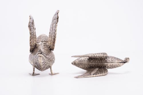 Pair of silver ducks, second half of the 20th century.