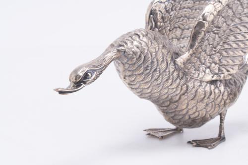 Pair of silver ducks, second half of the 20th century.