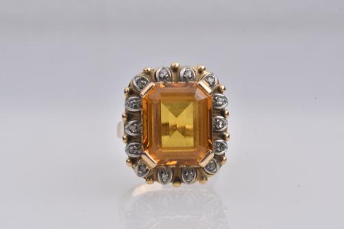 Catalan Art Deco ring, circa 1930. With citrine and diamonds.