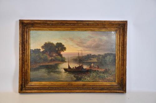 WILLIAM HENRY DAVIS (1786/95-1865).  ‘River landscape with boats and figures’.