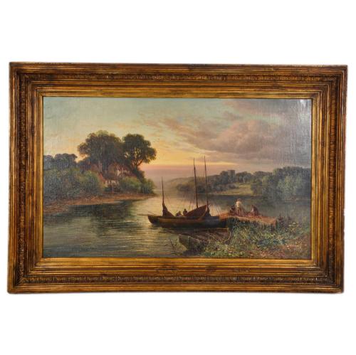 WILLIAM HENRY DAVIS (1786/95-1865).  ‘River landscape with boats and figures’.