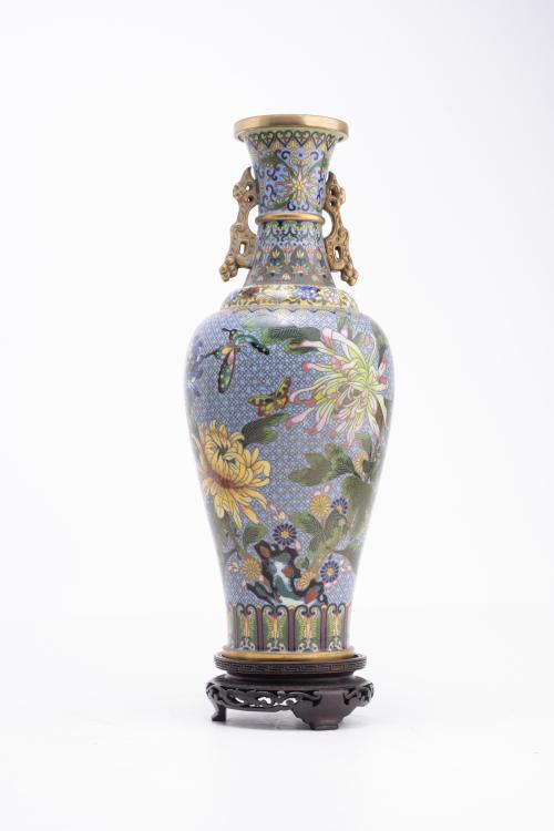 Set of six cloisonné enamel vases, 20th century.