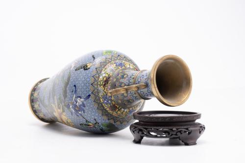 Set of six cloisonné enamel vases, 20th century.