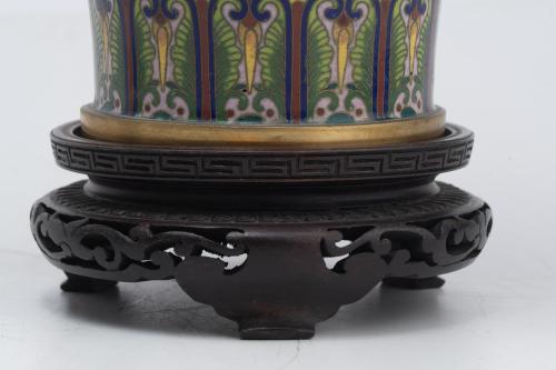 Set of six cloisonné enamel vases, 20th century.