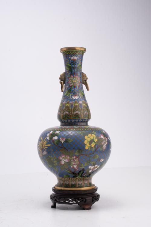 Set of six cloisonné enamel vases, 20th century.
