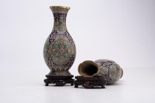 Set of six cloisonné enamel vases, 20th century.