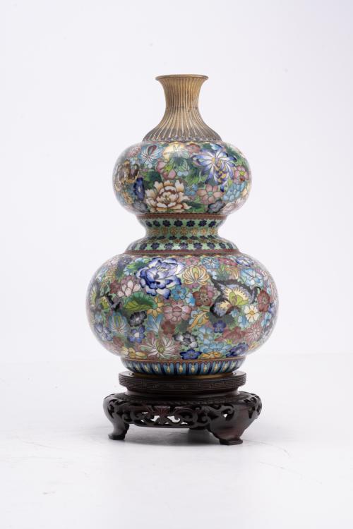 Set of six cloisonné enamel vases, 20th century.