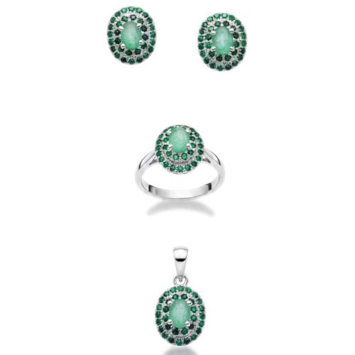 Set comprising a pendant, earrings and ring in the shape of a rosette.