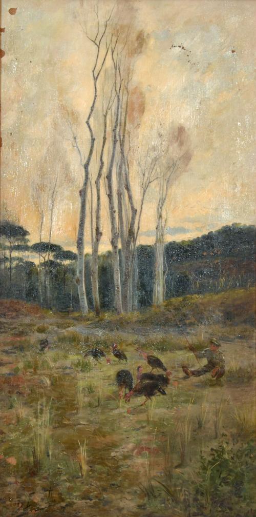 JOAN VILA CINCA (1856-1938).  "Joven con pavos".