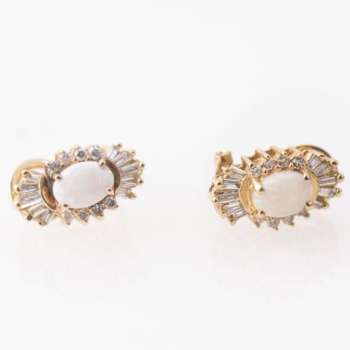 Earrings with white opal and diamonds.