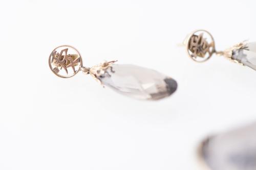 Oriental-style smoky quartz pendant and earrings set.