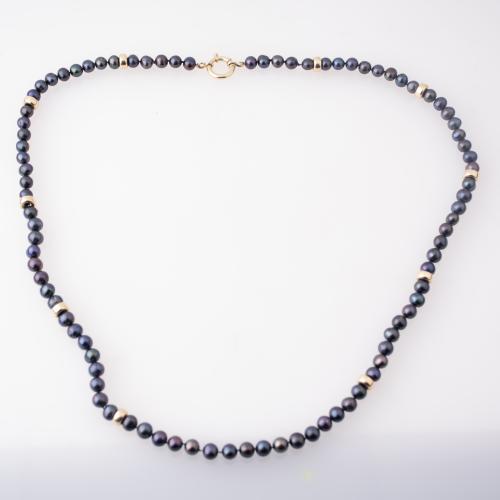 Coloured pearls long necklace.