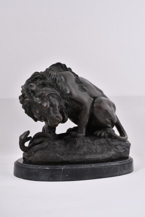 AFTER MODELS BY ANTOINE LOUIS BARYE (1796-1875). “Lion posa
