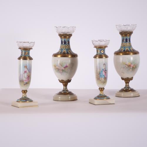 French set of two vases and two flower vases, 20th century.