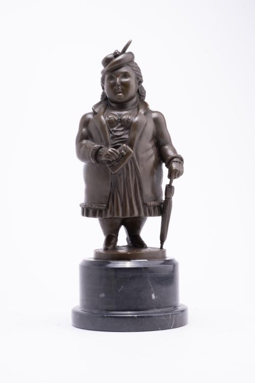 AFTER MODELS BY FERNANDO BOTERO (1932 - 2023).  'Lady with an umbrella'.