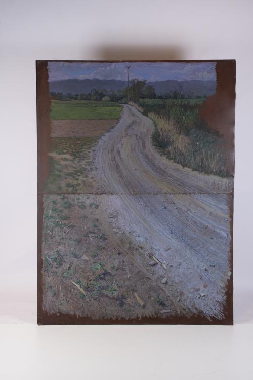 J. GARCÉS (20TH CENTURY). ‘Landscape with a path’.