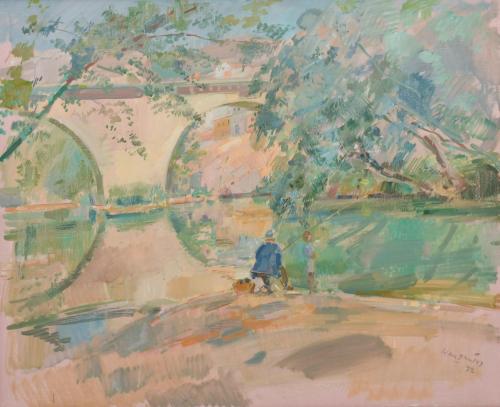 JULIÁN  GRAU SANTOS (1937). "Pescando en el río", 1977.