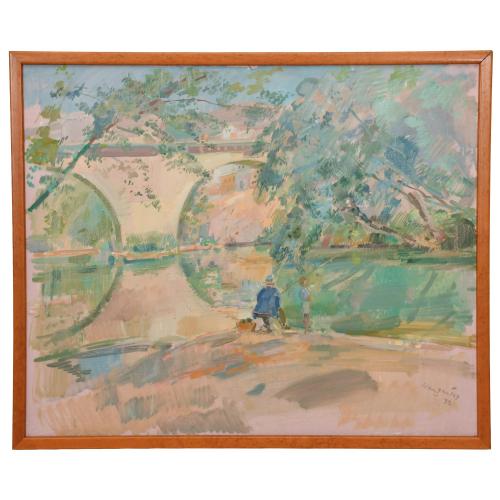 JULIÁN  GRAU SANTOS (1937). "Pescando en el río", 1977.