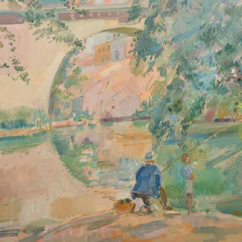JULIÁN  GRAU SANTOS (1937). "Pescando en el río", 1977.