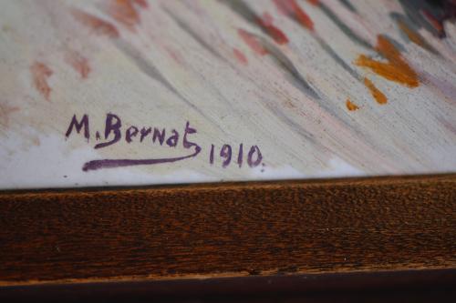 M. BERNAT (XX).  Pair of landscapes painted on tiles in oil.
