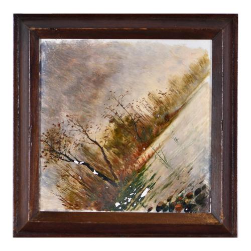 M. BERNAT (XX).  Pair of landscapes painted on tiles in oil.