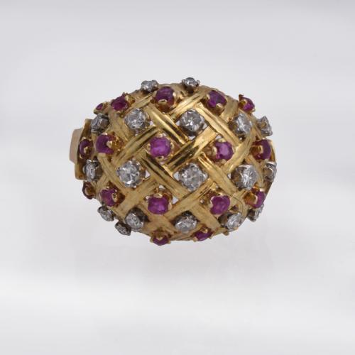 Bombé ring with rose tourmaline and diamonds.