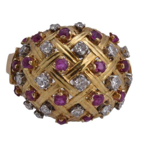 Bombé ring with rose tourmaline and diamonds.