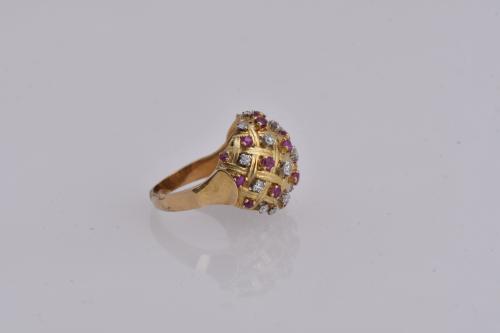 Bombé ring with rose tourmaline and diamonds.