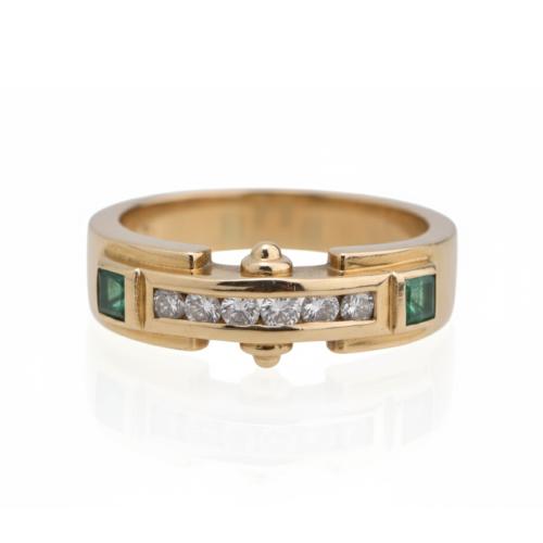 Cartier-style ring with diamonds and emeralds.