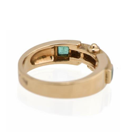 Cartier-style ring with diamonds and emeralds.
