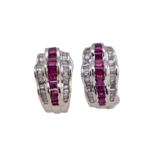 Chevalier-like white gold earrings with diamonds and rubies 