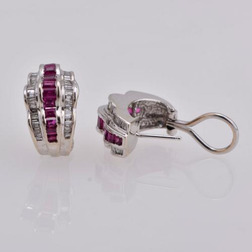 Chevalier-like white gold earrings with diamonds and rubies 