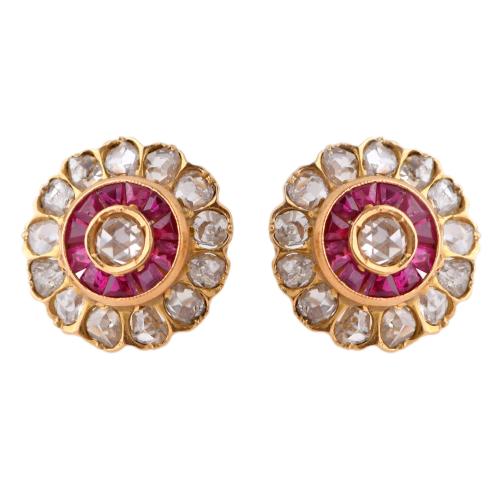 Art Deco style earrings with diamonds and rubies.