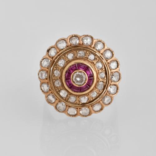 Art Deco style ring with diamonds and rubies.