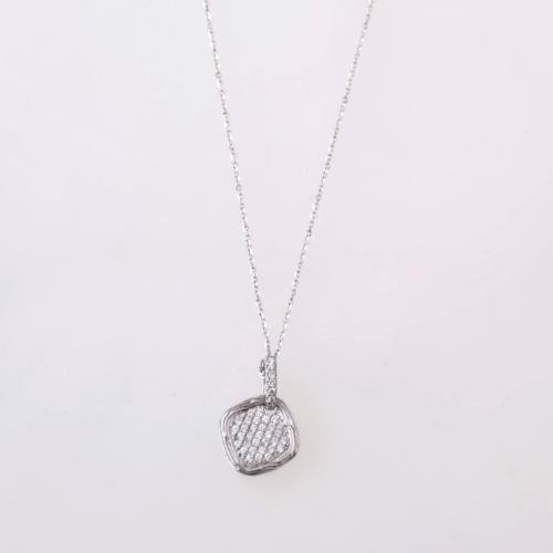Rhombus-shaped pendant necklace with diamonds.