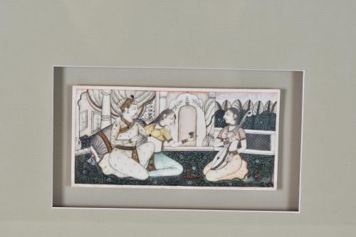 Indian miniatures depicting courtly scenes.