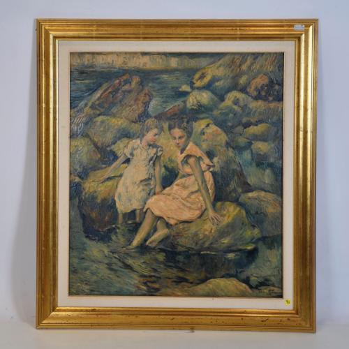 RAFAEL ESTRANY Y ROS (1884-1958). 'Girls by the river'.