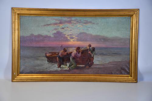 EARLY 20TH CENTURY SPANISH SCHOOL. ‘Fishermen pulling out their boat.’
