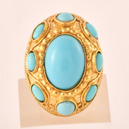 Anillo estilo bizantino con turquesas.