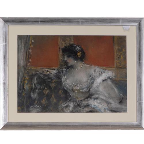 ATTRIBUTED TO RICARD CANALS Y LLAMBÍ (1876-1931). ‘Lady with a pearls necklace’.