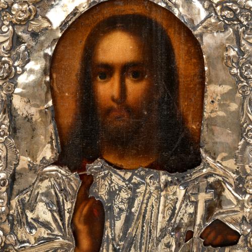 ESCUELA RUSA, SIGLO XIX. Icono de Cristo Pantocrátor