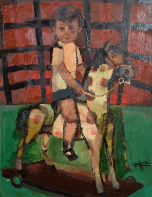 RAMÓN AGUILAR MORÉ (1924-2015). "Niño y caballo de juguete", 1957.